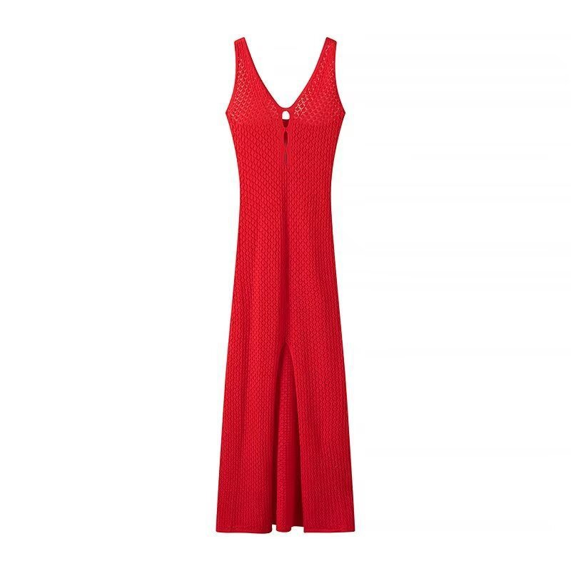 Knit Halter V-Neck Midi Dress – Lightweight Summer Travel Style