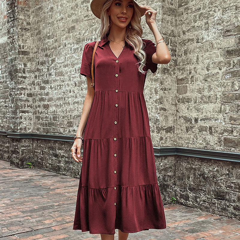 Elegant Mid-Length Hepburn Style French Dress – Rayon, Spring-Summer