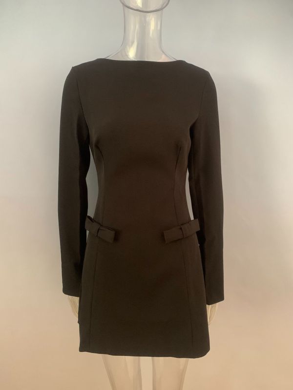 Elegant Holiday Dress with Waist Bow Black