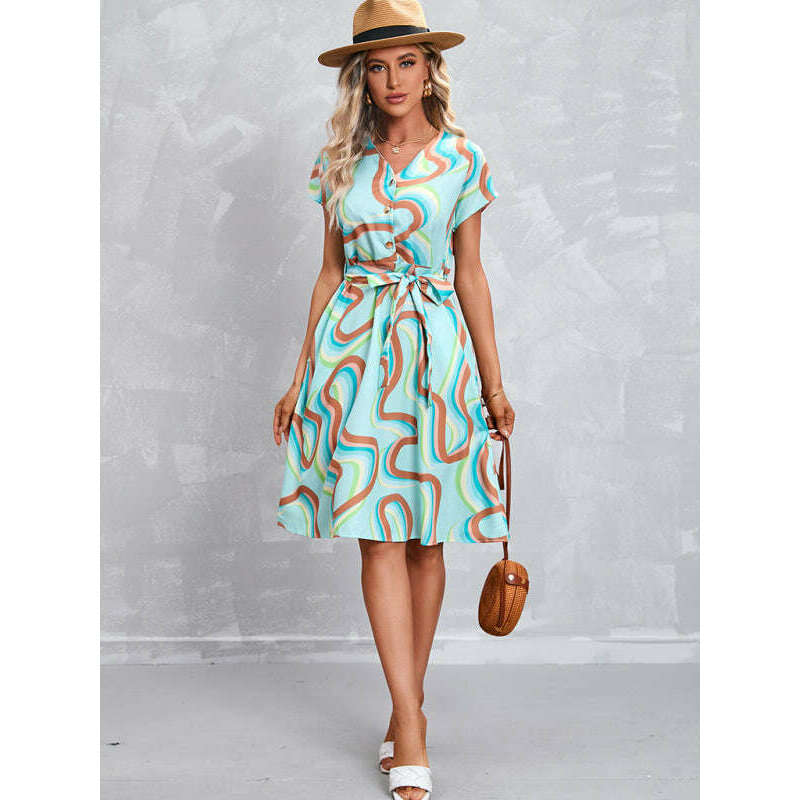 printed-tie-front-short-sleeve-dress-–-soft-woven-fabric-graceful-fitsmiling-maria---everything-for-women-34655098