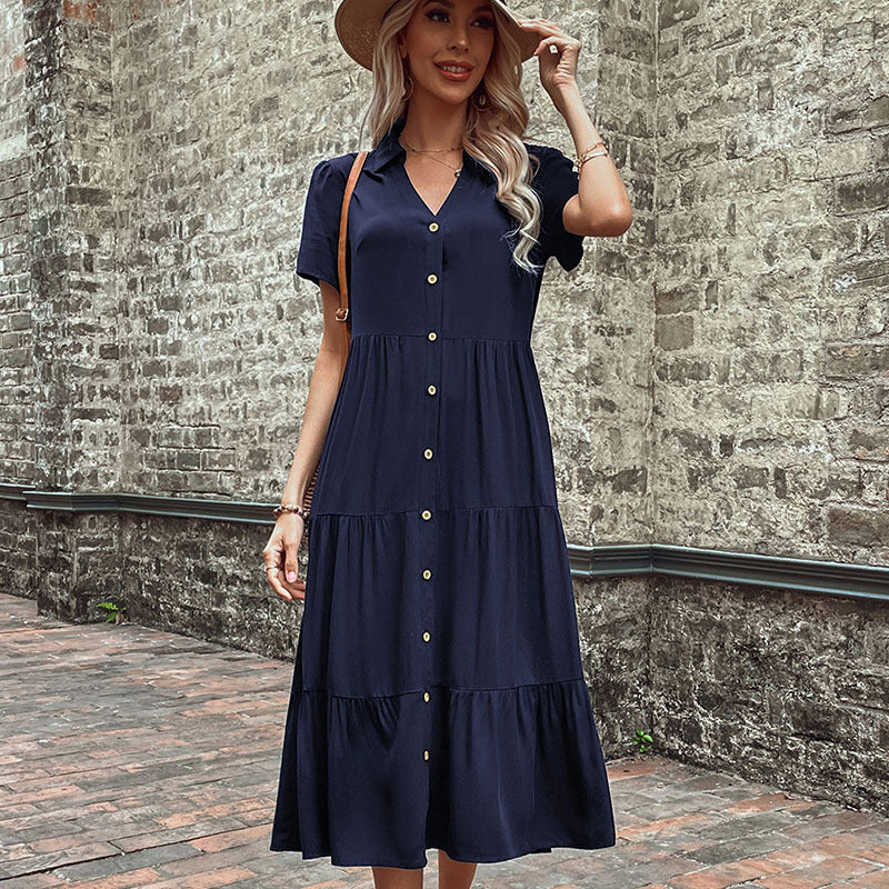 Elegant Mid-Length Hepburn Style French Dress – Rayon, Spring-Summer