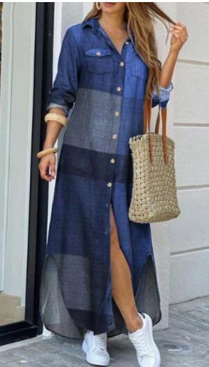 Printed Long Sleeve Single-Breasted Maxi Dress – Autumn Leisurewear
