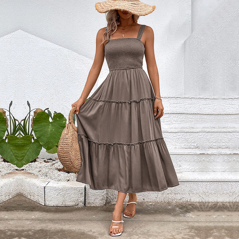Strapless Solid Color Sleeveless Midi Dress – Romantic & Lightweight Rayon