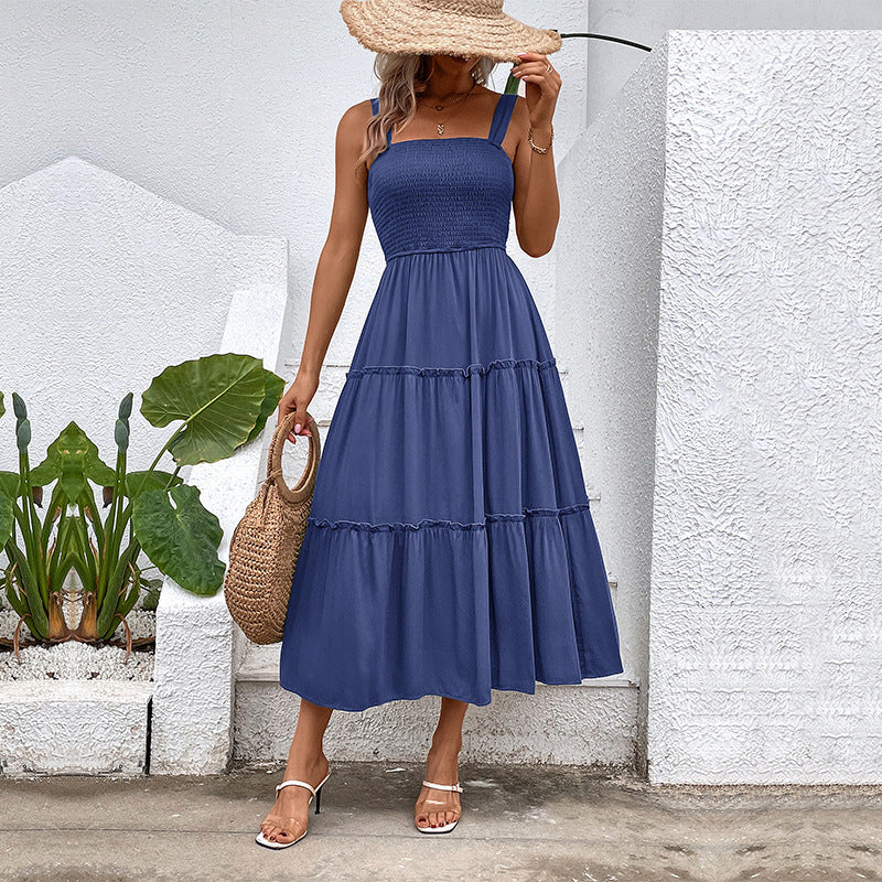 Strapless Solid Color Sleeveless Midi Dress – Romantic & Lightweight Rayon