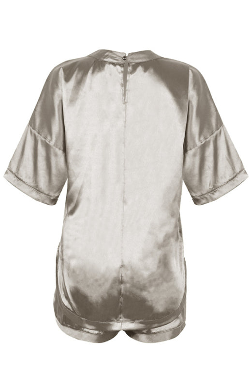 Women's Satin Short-Sleeved Pajama Set – Breathable Cotton Blend Loungewear