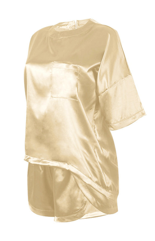 Women's Satin Short-Sleeved Pajama Set – Breathable Cotton Blend Loungewear