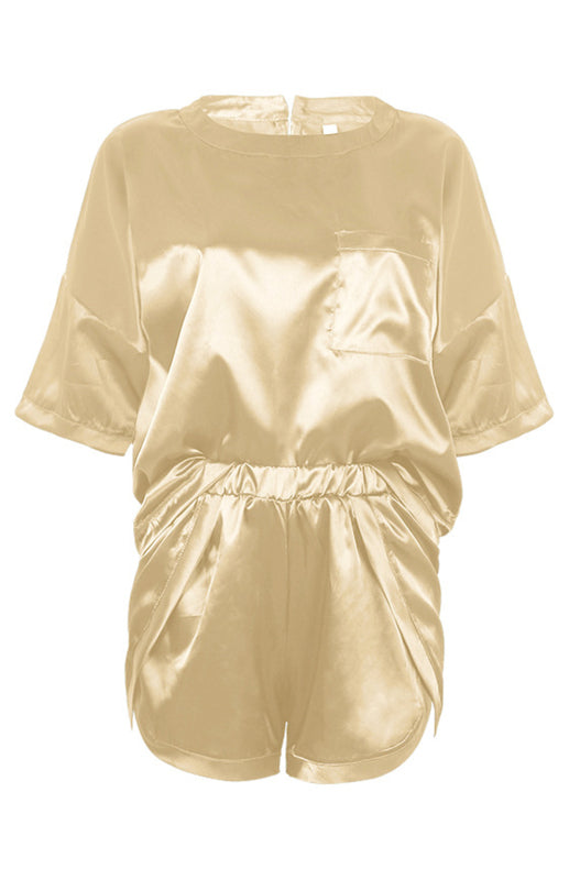Women's Satin Short-Sleeved Pajama Set – Breathable Cotton Blend Loungewear