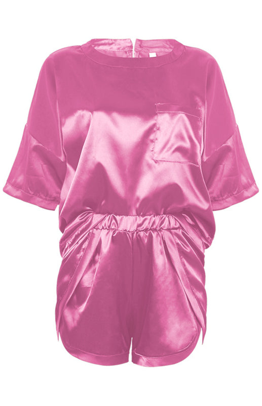 Women's Satin Short-Sleeved Pajama Set – Breathable Cotton Blend Loungewear