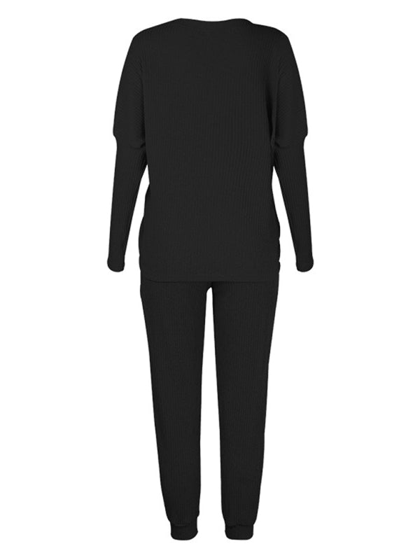 Women's Long-Sleeve Relaxed Fit Lounge Set – Soft Knit with Pockets