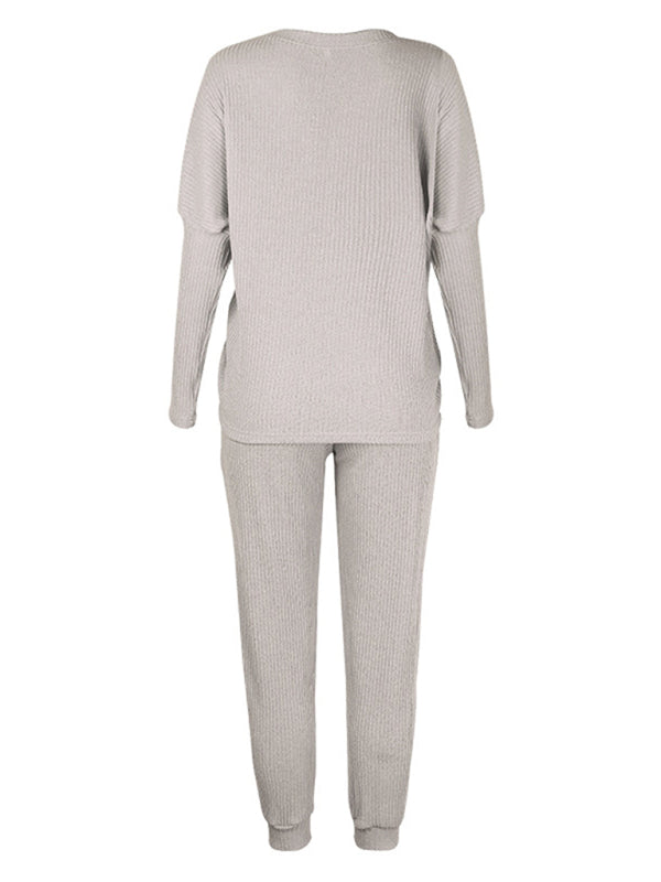 Women's Long-Sleeve Relaxed Fit Lounge Set – Soft Knit with Pockets