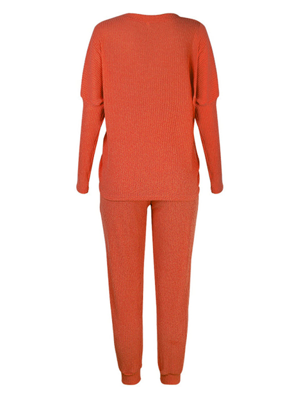 Women's Long-Sleeve Relaxed Fit Lounge Set – Soft Knit with Pockets