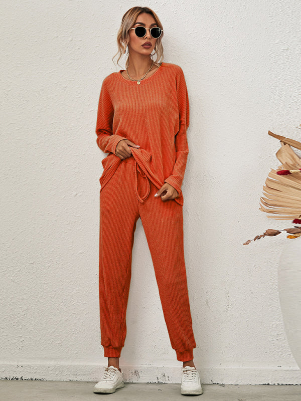Women's Long-Sleeve Relaxed Fit Lounge Set – Soft Knit with Pockets