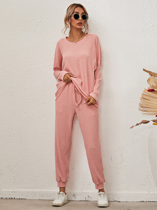Women's Long-Sleeve Relaxed Fit Lounge Set – Soft Knit with Pockets