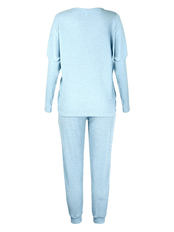 Women's Long-Sleeve Relaxed Fit Lounge Set – Soft Knit with Pockets