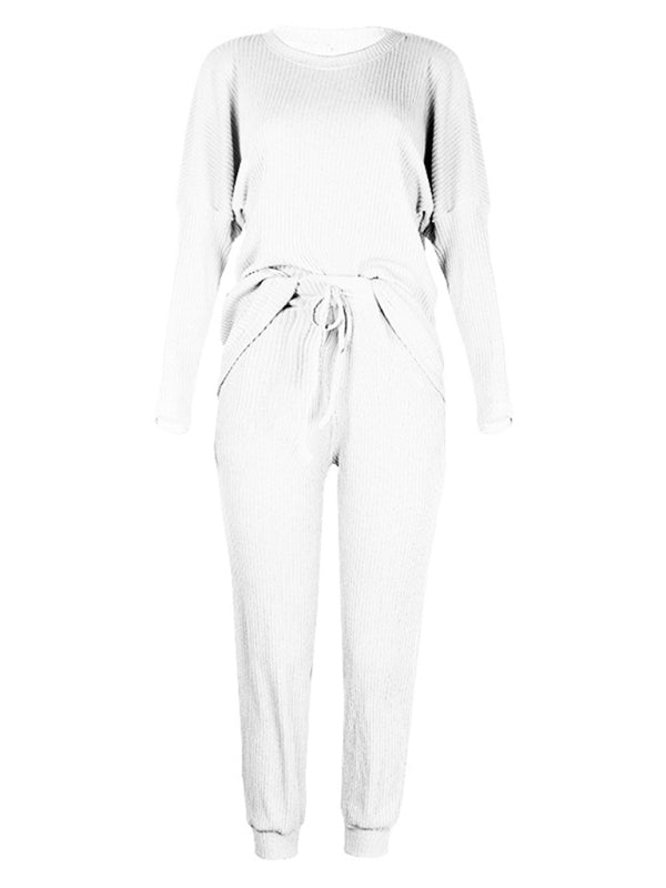 Women's Long-Sleeve Relaxed Fit Lounge Set – Soft Knit with Pockets