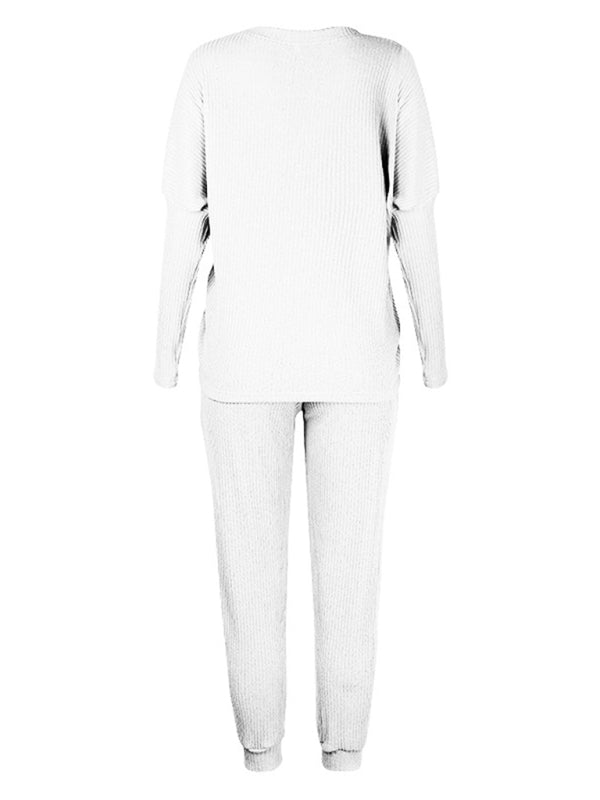 Women's Long-Sleeve Relaxed Fit Lounge Set – Soft Knit with Pockets