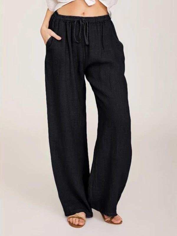 Solid Knit Lounge Pants with Slant Pockets – Relaxed Fit & Drawstring Waist