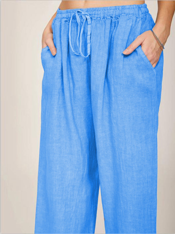 Solid Knit Lounge Pants with Slant Pockets – Relaxed Fit & Drawstring Waist