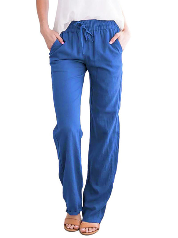 Solid Knit Lounge Bottoms – Cotton Blend Leisure Pants with Slant Pockets