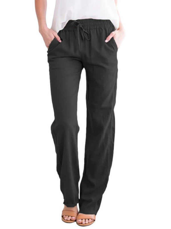 Solid Knit Lounge Bottoms – Cotton Blend Leisure Pants with Slant Pockets