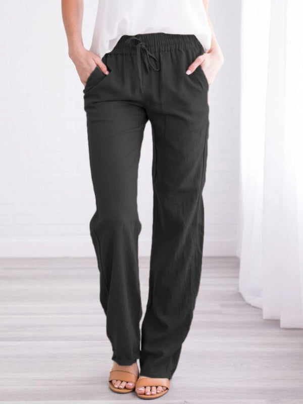 Solid Knit Lounge Bottoms – Cotton Blend Leisure Pants with Slant Pockets
