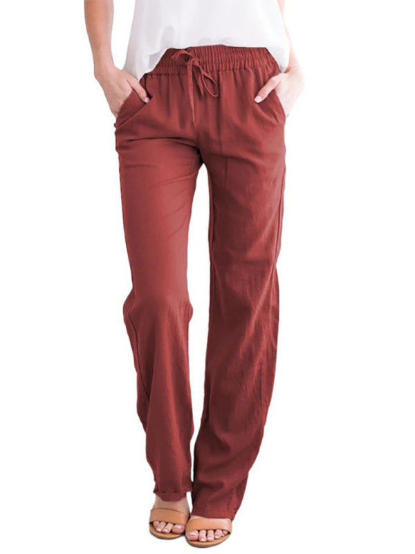 Solid Knit Lounge Bottoms – Cotton Blend Leisure Pants with Slant Pockets