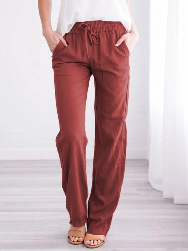 Solid Knit Lounge Bottoms – Cotton Blend Leisure Pants with Slant Pockets