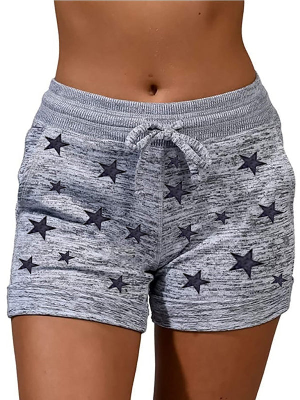 Women's Star Pattern Lounge Shorts – Mid-Waist Cotton Blend with Pockets