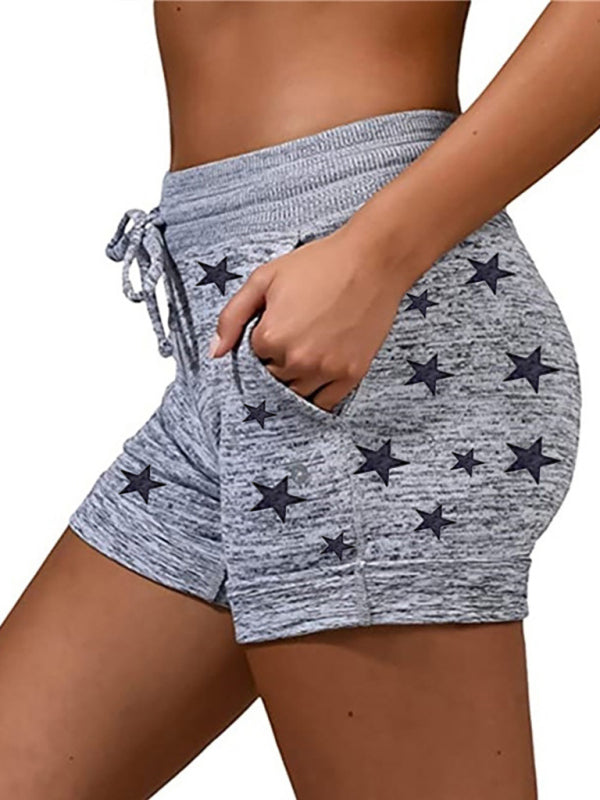 Women's Star Pattern Lounge Shorts – Mid-Waist Cotton Blend with Pockets