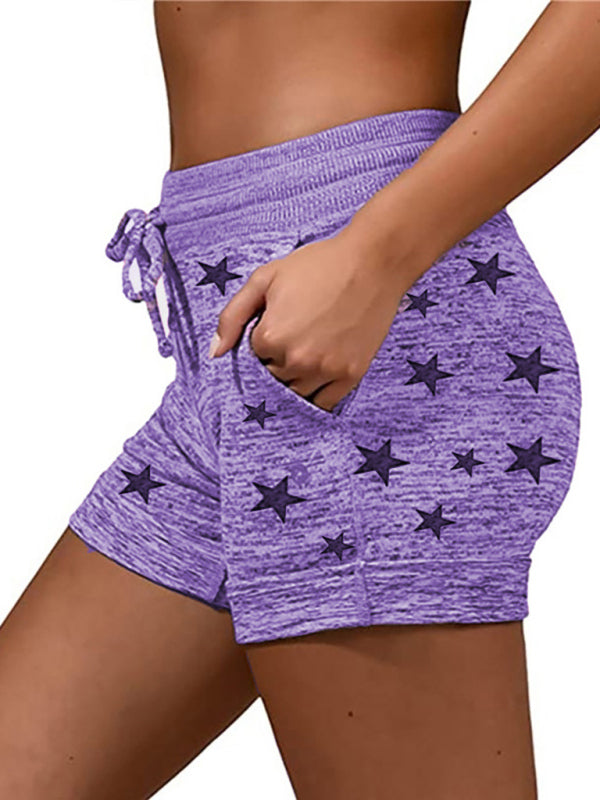 Women's Star Pattern Lounge Shorts – Mid-Waist Cotton Blend with Pockets