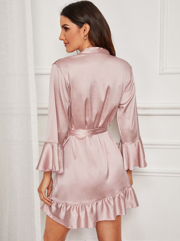 Women's Solid Woven Robe – Belted Sexy Loungewear with 3/4 Sleeves