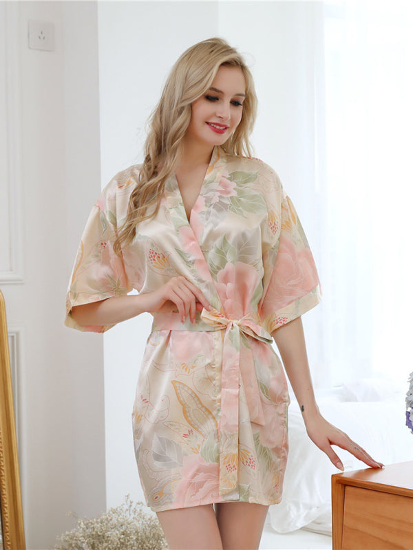 Floral Three-Quarter Sleeve Robe – Romantic Belted Loungewear