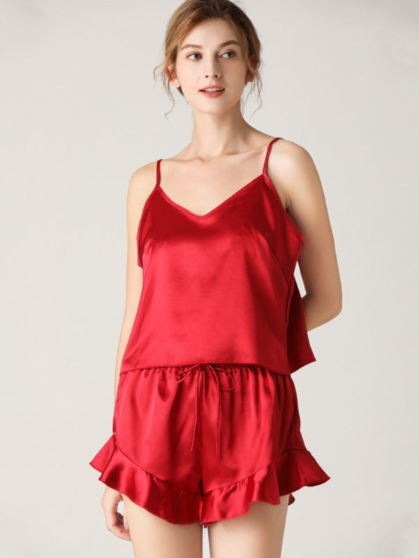 Women's Solid V-Neck Camisole and Shorts Pajama Set – Lightweight Lounge Sleepwear