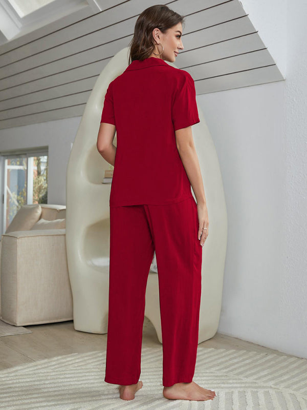 Solid Color 3-Piece Women's Lounge Set – Soft Rayon Pajamas with Lapel Top
