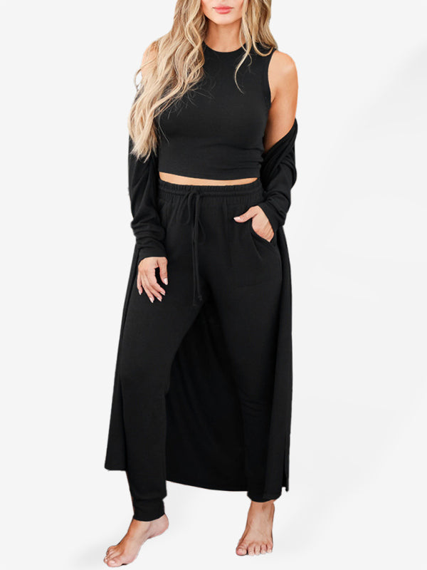 Women's 3-Piece Knitted Lounge Set – Jacket, Vest & Trousers
