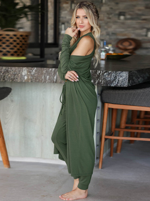 Women's 3-Piece Knitted Lounge Set – Jacket, Vest & Trousers