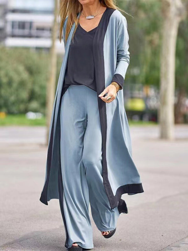 3-Piece Casual Lounge Set – Sleeveless Vest, Long Cardigan & Trousers