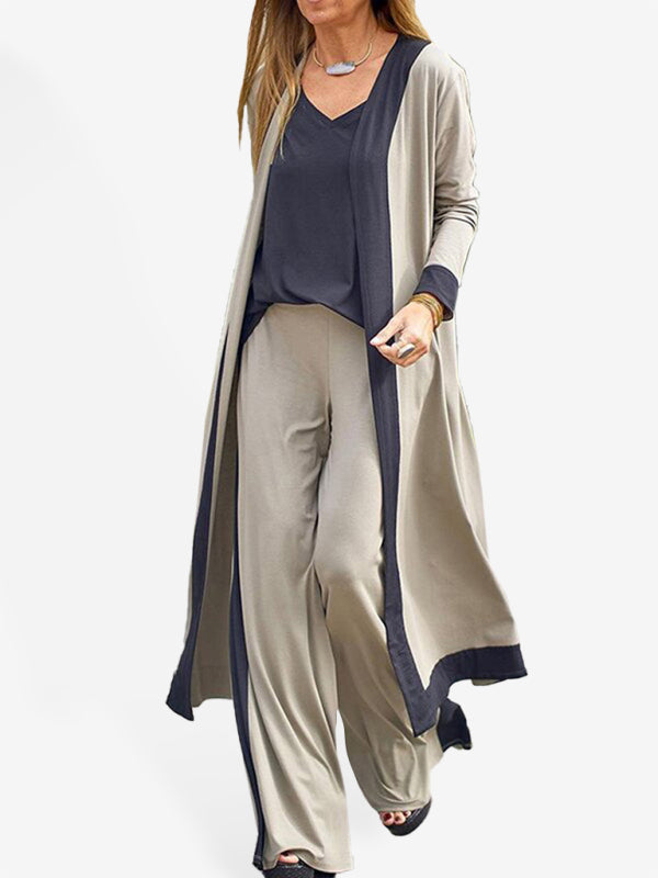 3-Piece Casual Lounge Set – Sleeveless Vest, Long Cardigan & Trousers