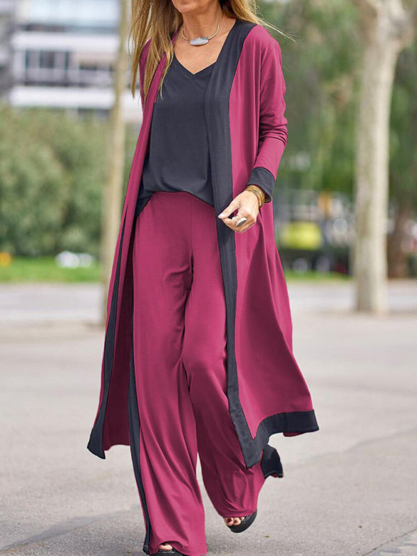 3-Piece Casual Lounge Set – Sleeveless Vest, Long Cardigan & Trousers