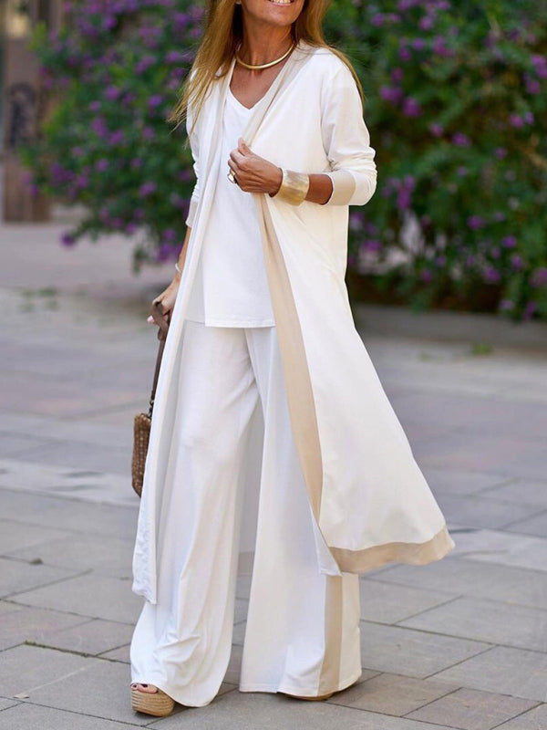 3-Piece Casual Lounge Set – Sleeveless Vest, Long Cardigan & Trousers