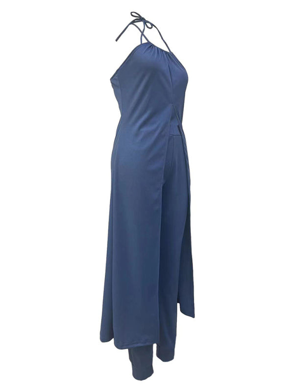 Halter Sleeveless Backless Lounge Set – Loose Fit Top & High-Waist Pants