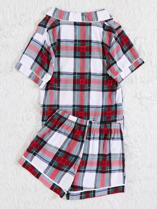 Sleeveless Cotton Plaid Knit Pajama Set with Welt Pocket – Spring-Summer Loungewear