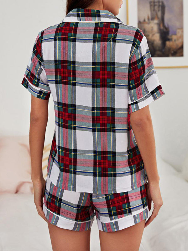 Sleeveless Cotton Plaid Knit Pajama Set with Welt Pocket – Spring-Summer Loungewear