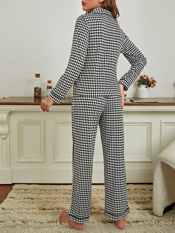 Women's Paisley Long Sleeve Homewear Set – Lapel Collar & Welt Pockets