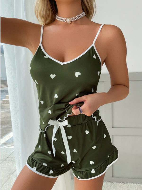 Love Print Soft Knit Suspender Loungewear Set – Sleeveless & Lightweight - Smiling Maria - Everything For Women