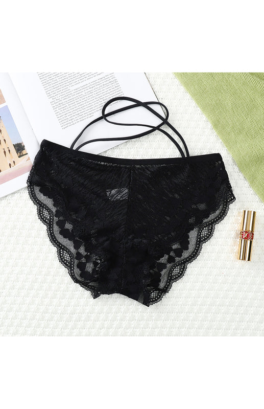 Lace Cross Strap Low Waist Briefs – Sexy Fit with Heart Pattern & Cotton Lining