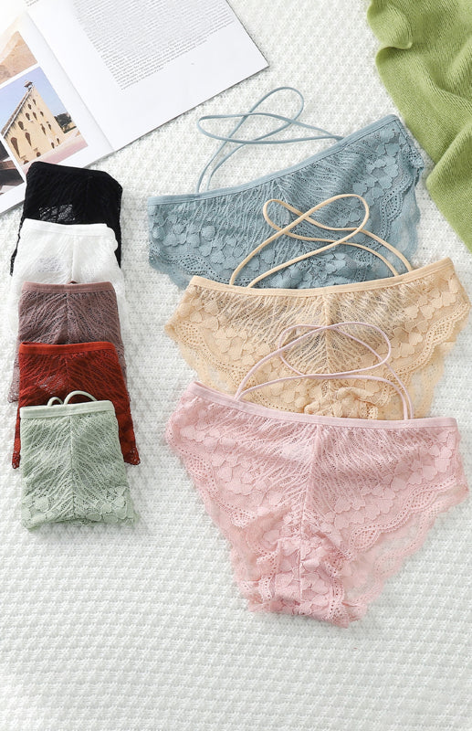Lace Cross Strap Low Waist Briefs – Sexy Fit with Heart Pattern & Cotton Lining