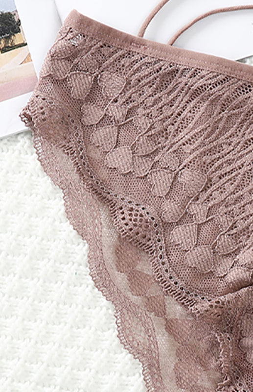 Lace Cross Strap Low Waist Briefs – Sexy Fit with Heart Pattern & Cotton Lining