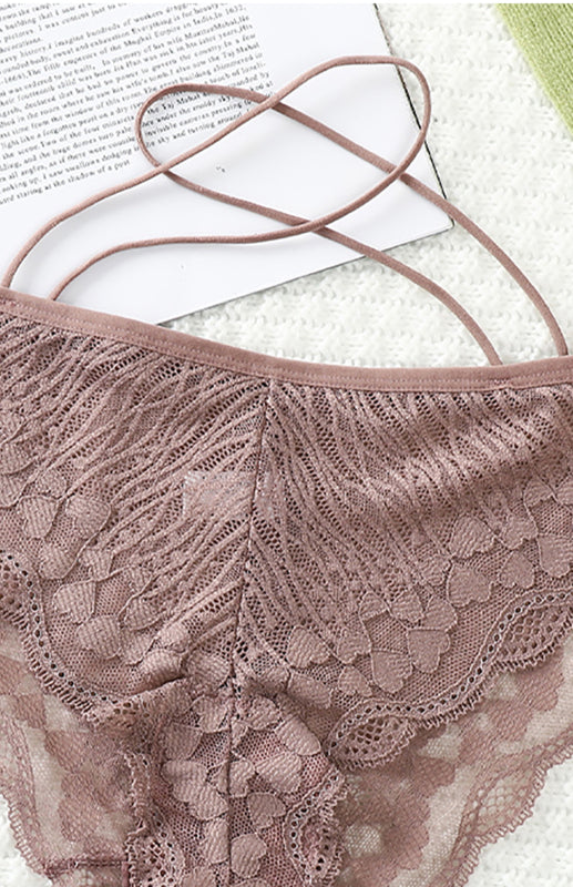 Lace Cross Strap Low Waist Briefs – Sexy Fit with Heart Pattern & Cotton Lining