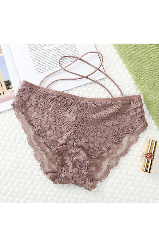 Lace Cross Strap Low Waist Briefs – Sexy Fit with Heart Pattern & Cotton Lining
